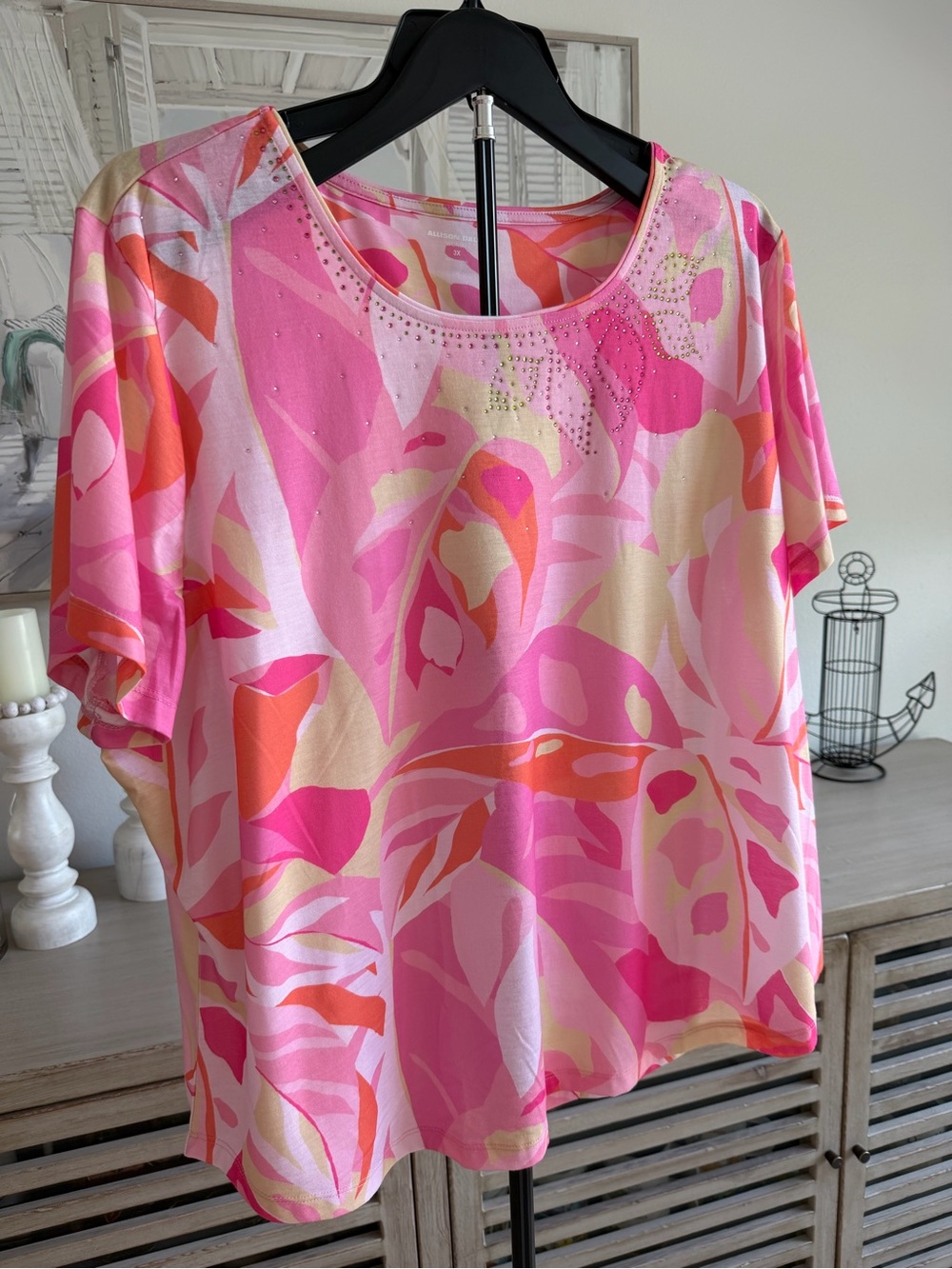 Allison Daley Women’s Pink Floral Print Short Sleeve Top